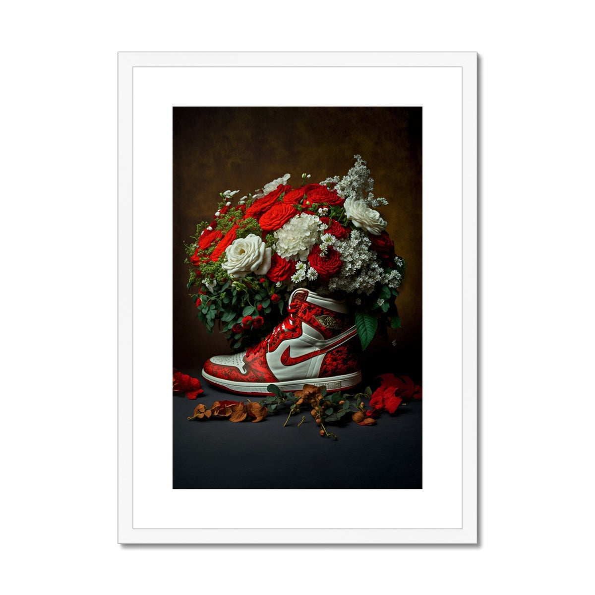 Air Jordan Red Flowers - Framed Print