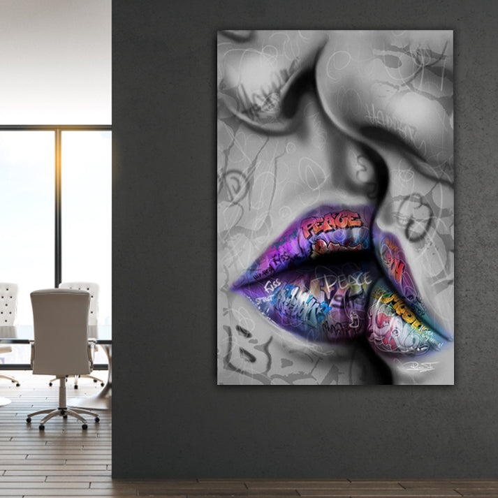 Graffiti Lips - Framed Canvas