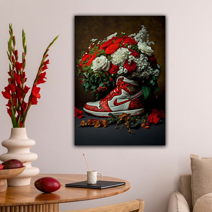 Air Jordan Red Flowers - Framed Canvas