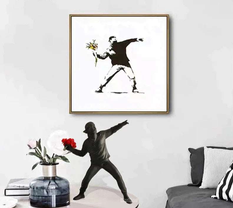 Banksy Man Throwing Flowers Wall Sticker
