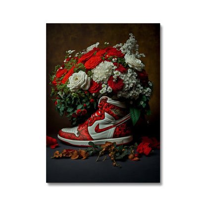 Air Jordan Red Flowers - Framed Canvas
