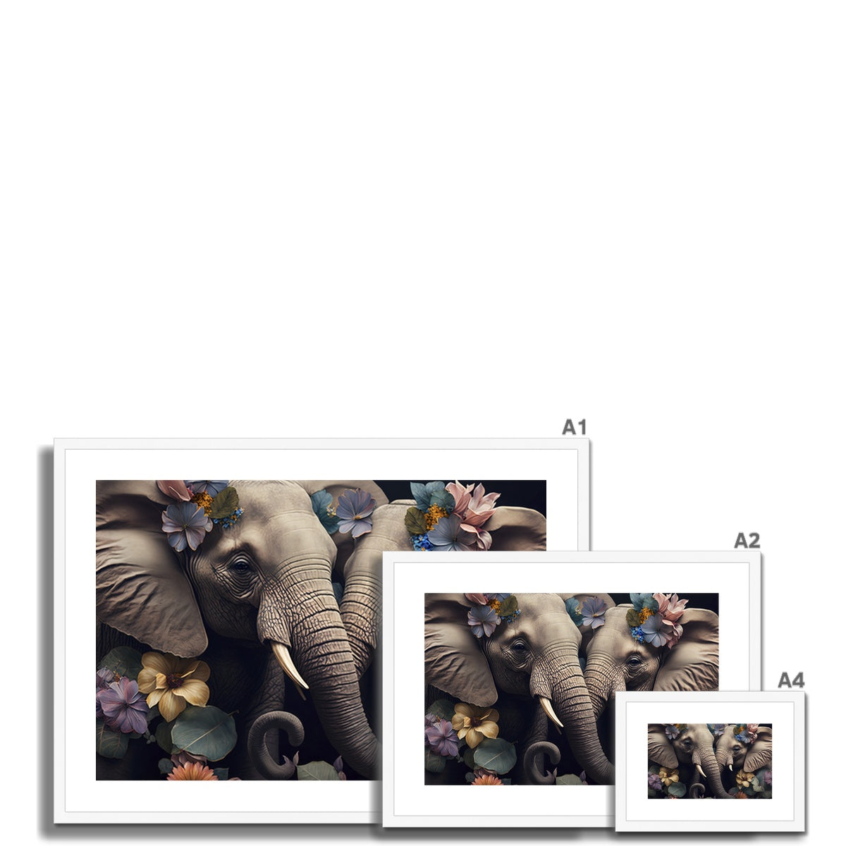 Floral Elephants - Framed Print
